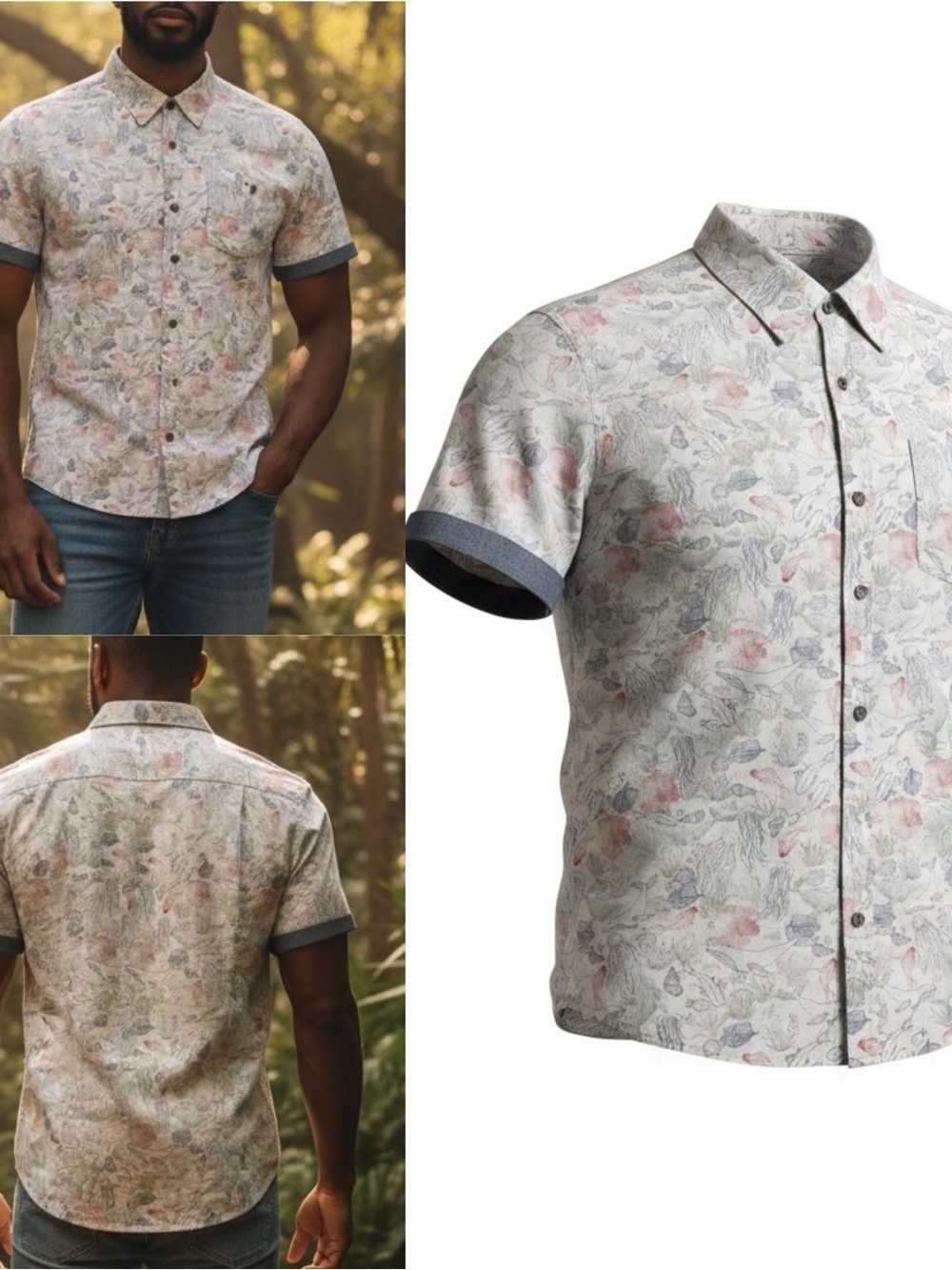 Flag & Anthem Men’s M Tropical Beach Multicolor Short Sleeve Button-Up Shirt